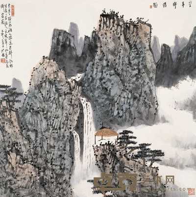 何加林 己卯（1999年）作 空亭斜阳图 镜心 70×68.5cm